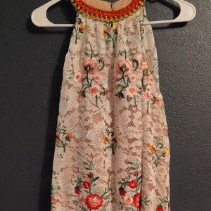 Badgley Mischka Floral Lace i Dress - Cream and Red